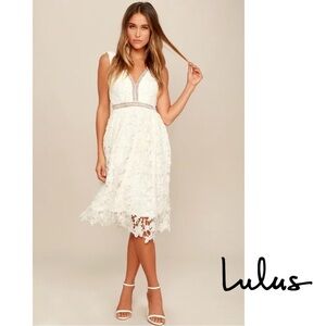 NWT Lulu’s Beloved Blooms Ivory Lace Midi Dress